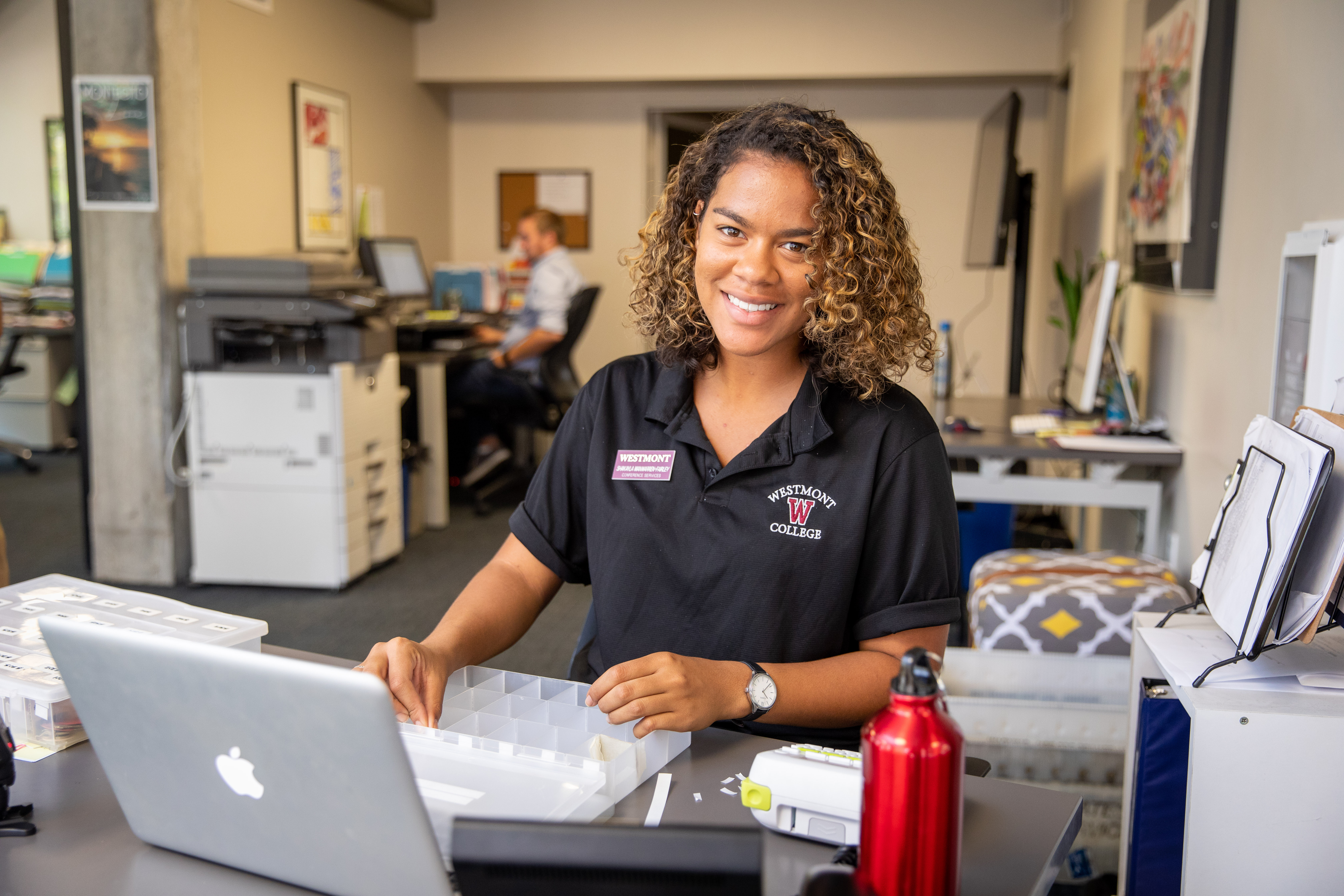 student working on westmont campus