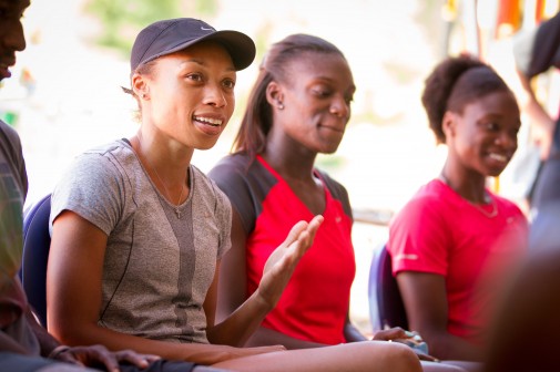 Olympic runners Allyson Felix, Dawn Harper and Jeneba Tarmoh speak at Westmont Prospect Camp