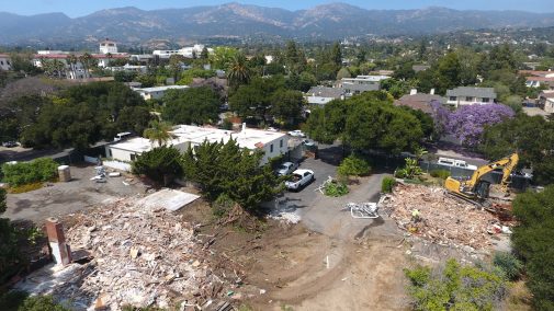 Crews demolished the existing structures at the intersection of W. Los Olivos St. and Oak Park Lane.