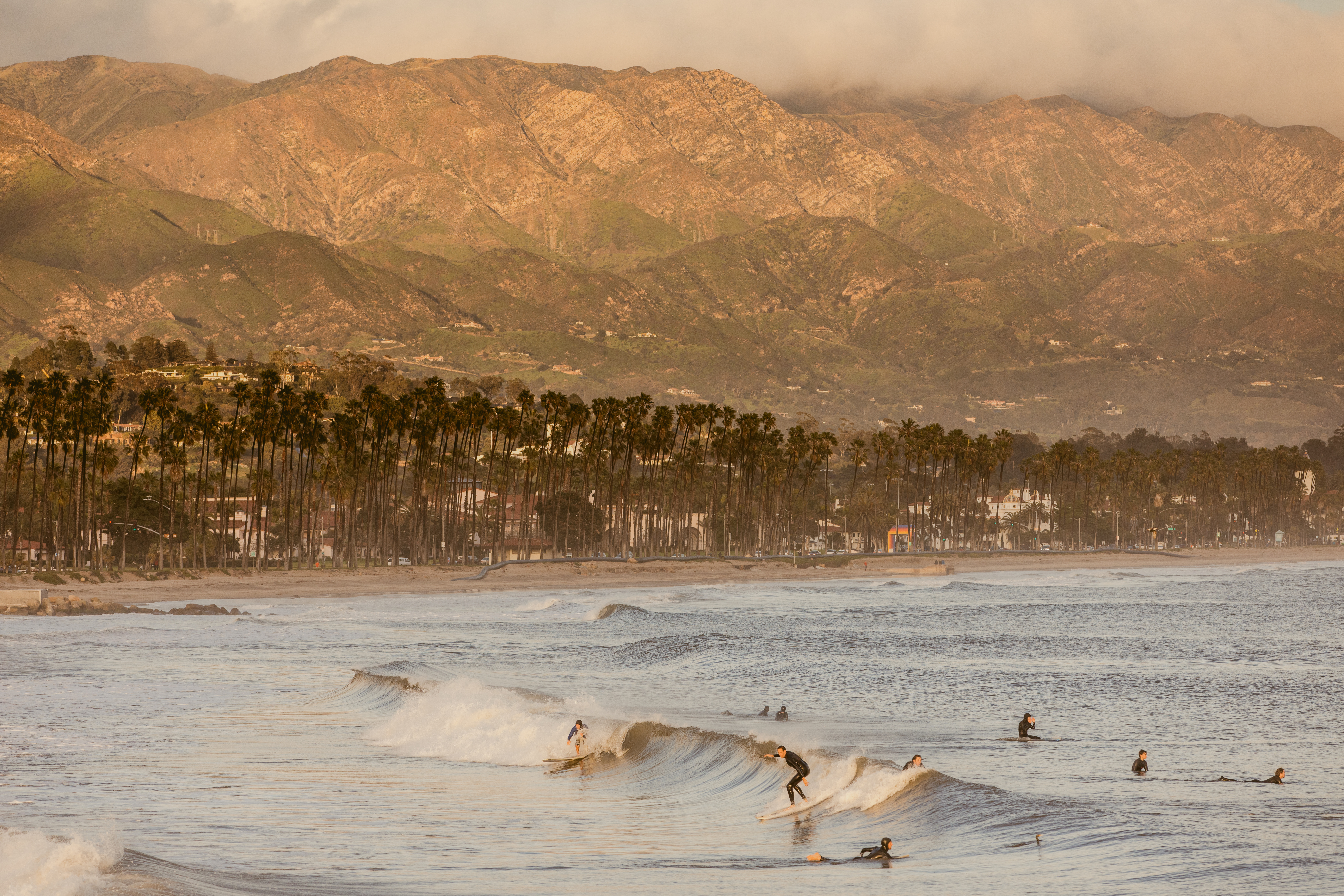 surfers at leadbetter beach
